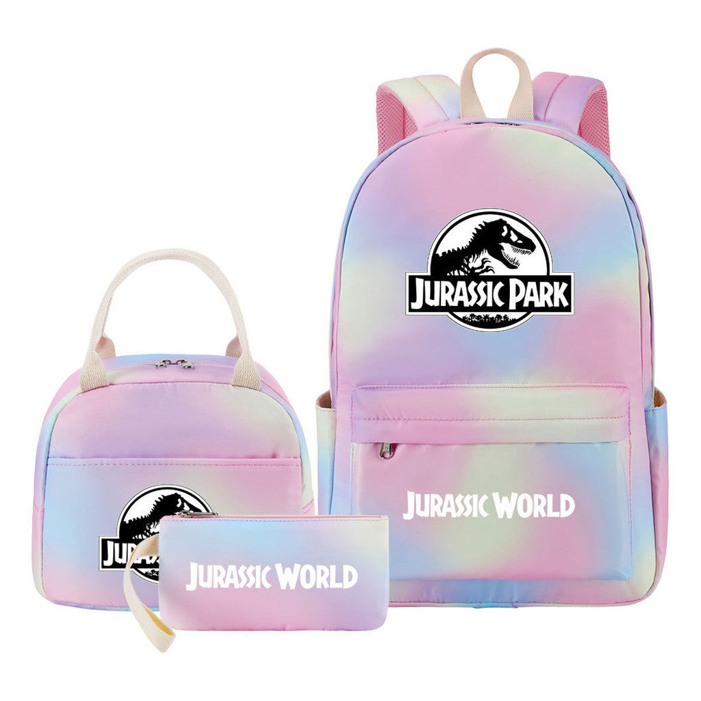 Jurassic Park Dinosaur Youth Student Girls School Bag Lunch Bag Three Piece Set Backpack Set