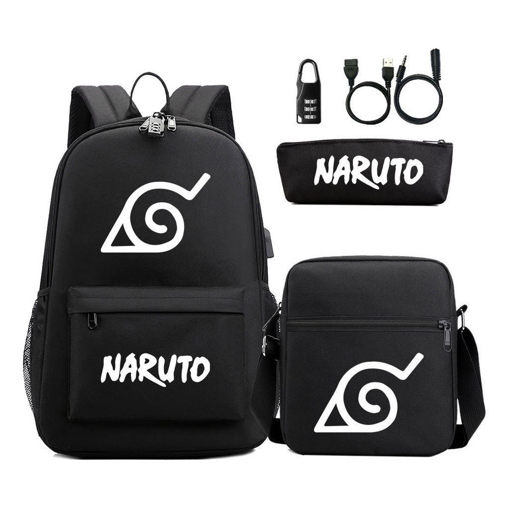 Naruto Usb Password Lock Student Backpack Three Piece Set For Boys And Girls Backpack Set