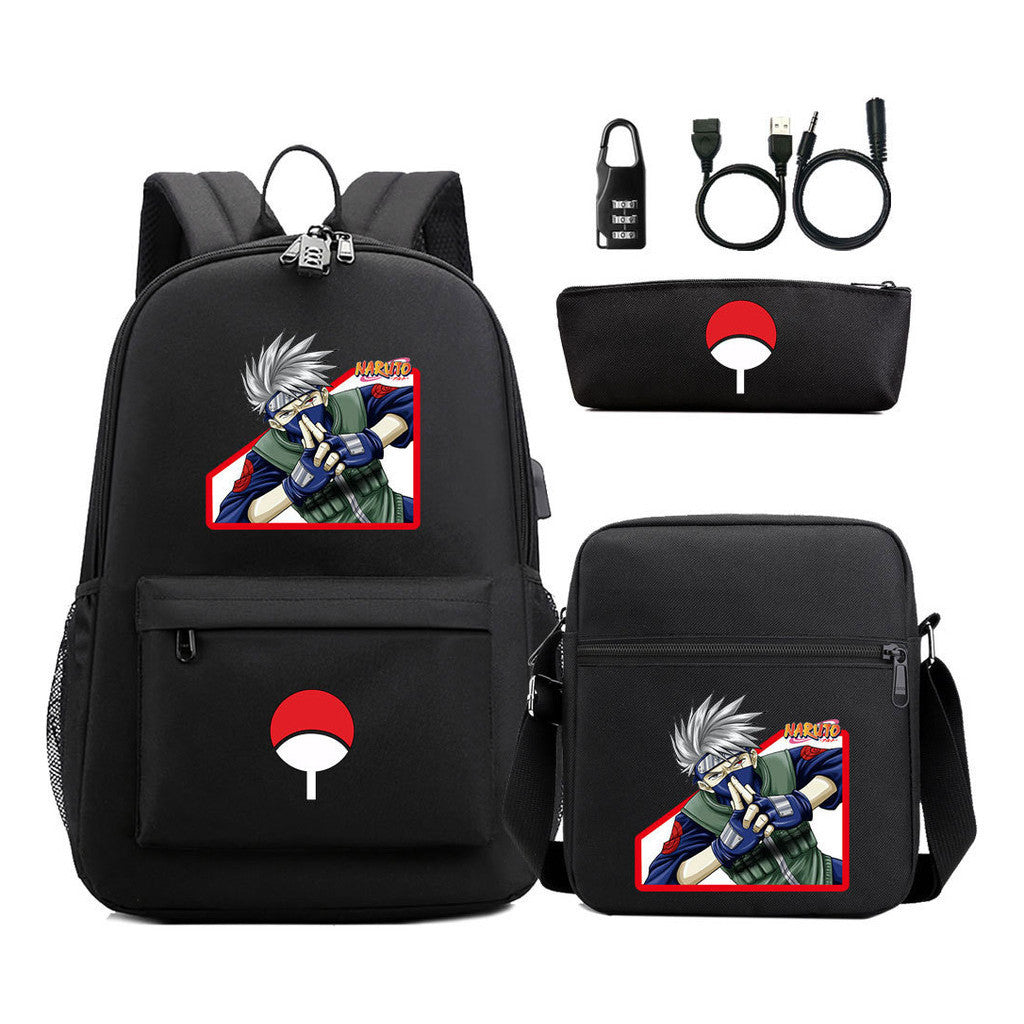 Naruto Usb Password Lock Youth Student Backpack Three Piece Set Backpack Set