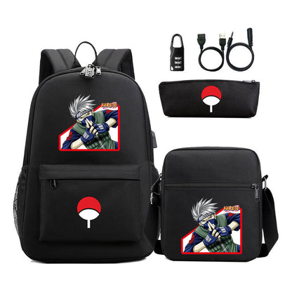 Naruto Usb Password Lock Youth Student Backpack Three Piece Set Backpack Set