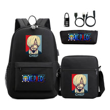 Cartoon Pirate King Usb Password Lock Youth Student Backpack Three Piece Set Backpack