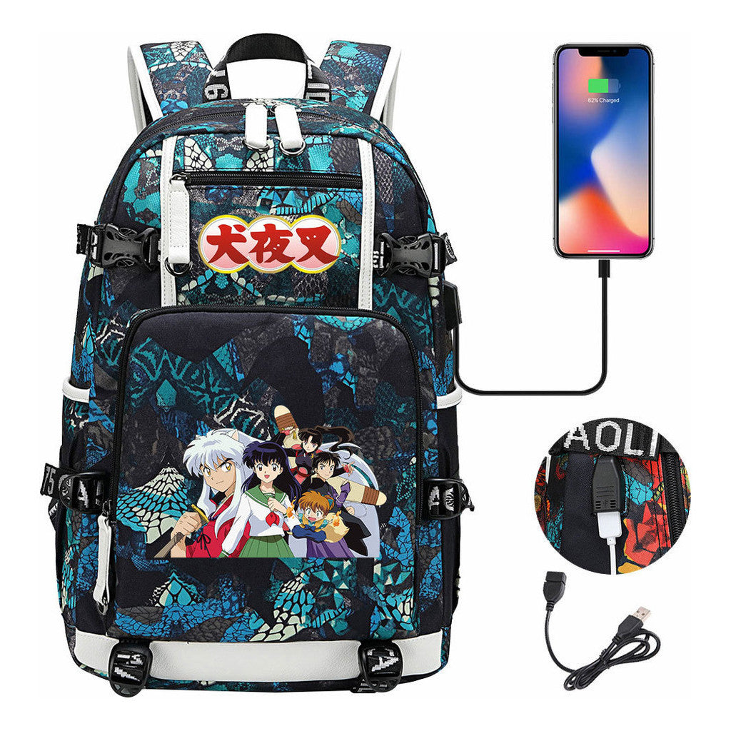 Anime Dog Yaksha Usb Earbuds Youth Student Backpack Travel Backpack