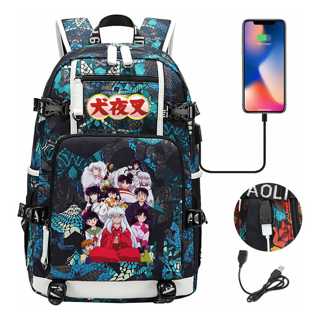 Anime Dog Yaksha Usb Earbuds Youth Student Backpack Travel Backpack