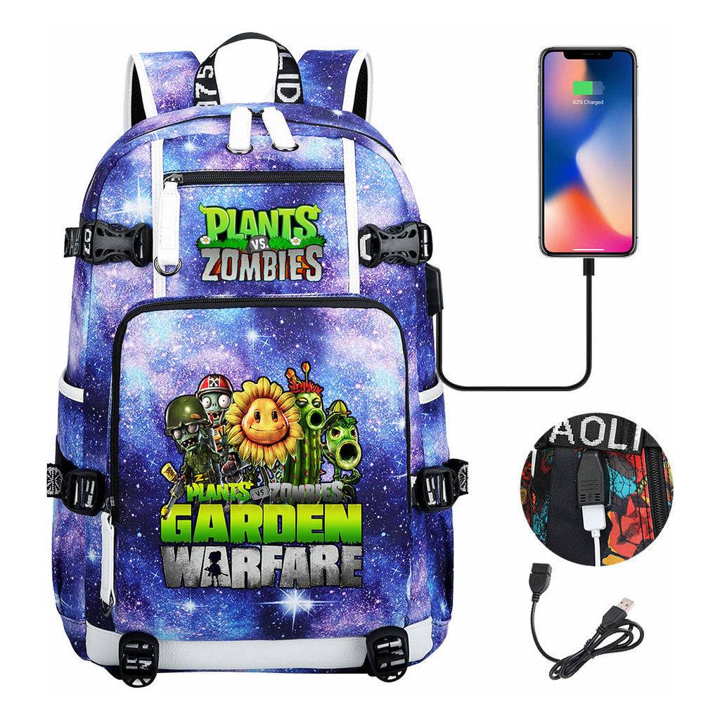 Plant Wars Usb Youth Student Backpack For Men And Women's Leisure Travel Backpack