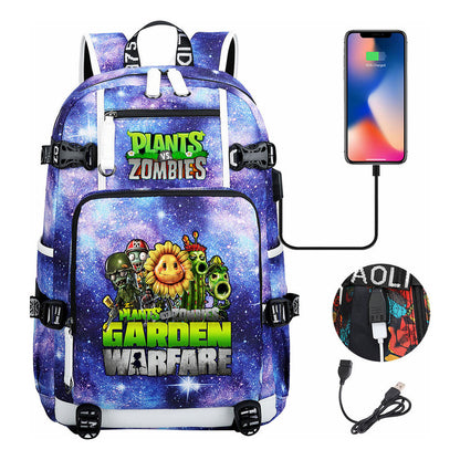 Plant Wars Usb Youth Student Backpack For Men And Women's Leisure Travel Backpack