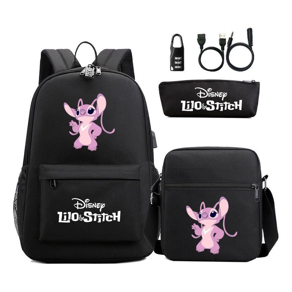Interstellar Baby Stitch Usb Password Lock Youth Backpack 3-piece Set For Men And Women Backpacks