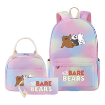 Cartoon Cute Three Bears Youth Student Girls School Bag Lunch Bag Three Piece Set Backpack Set