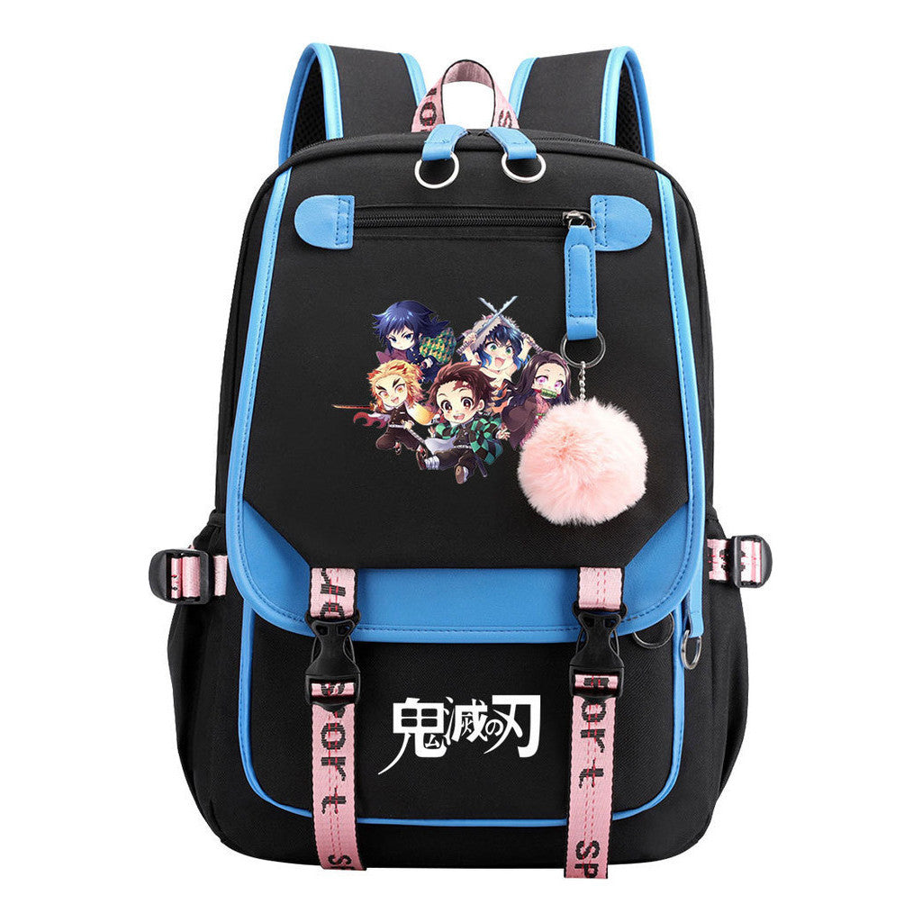 Cartoon Fashion Usb Youth Student Backpack Boy's And Girl's Leisure Ribbon Flip Backpack