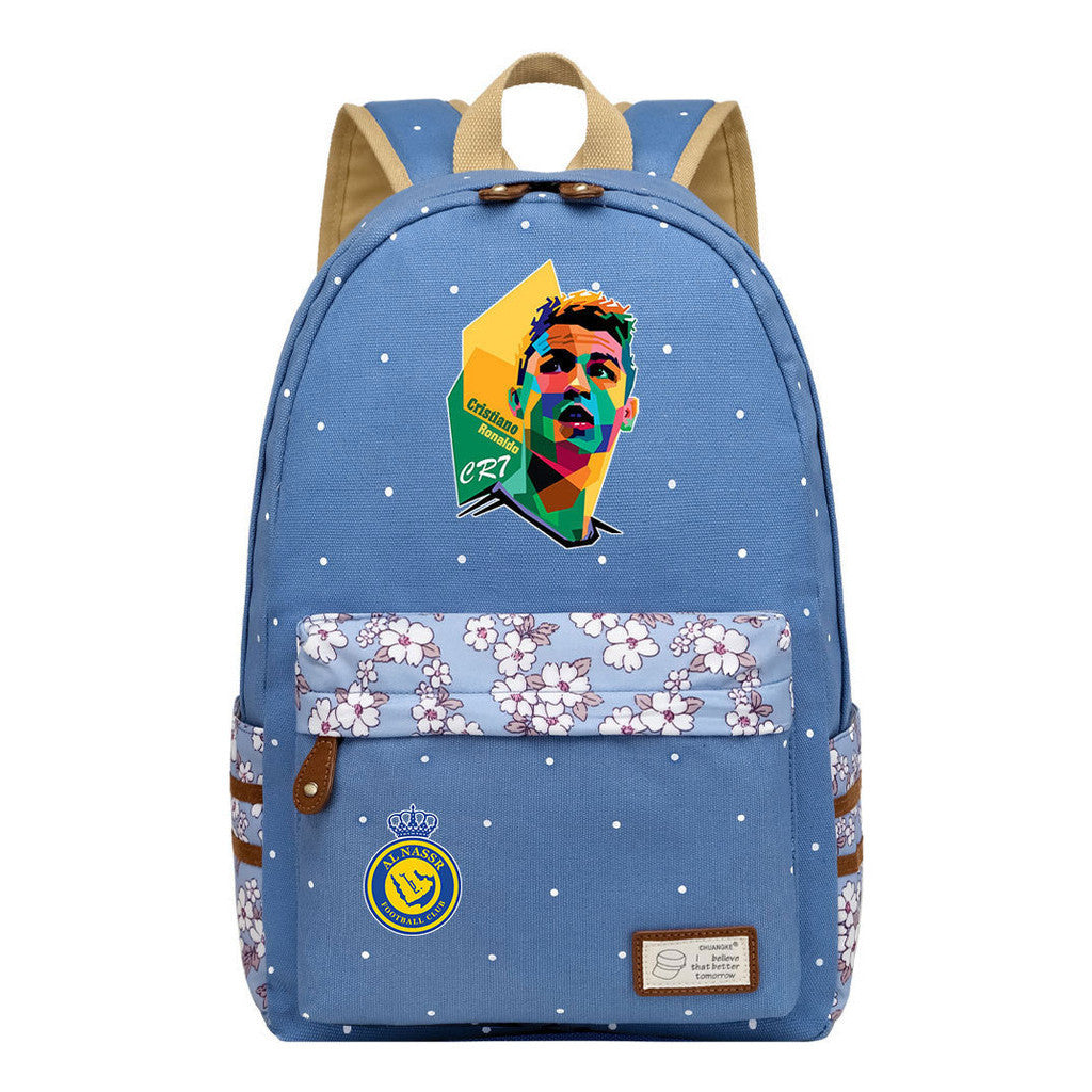 Football Star Cristiano Ronaldo Printed Student Backpack, Floral Casual Backpack