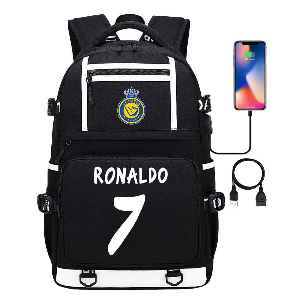 Football Star Cristiano Ronaldo Printed Usb Youth Student Backpack For Men And Women, Backpack For Leisure Travel