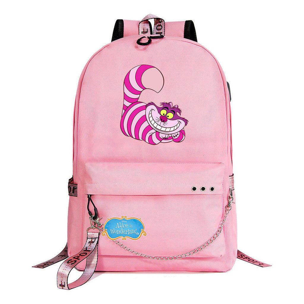Cheshire Cat Alice's Adventure In Wonderland Youth School Bag Men's And Women's Leisure Weaving Strap Backpack