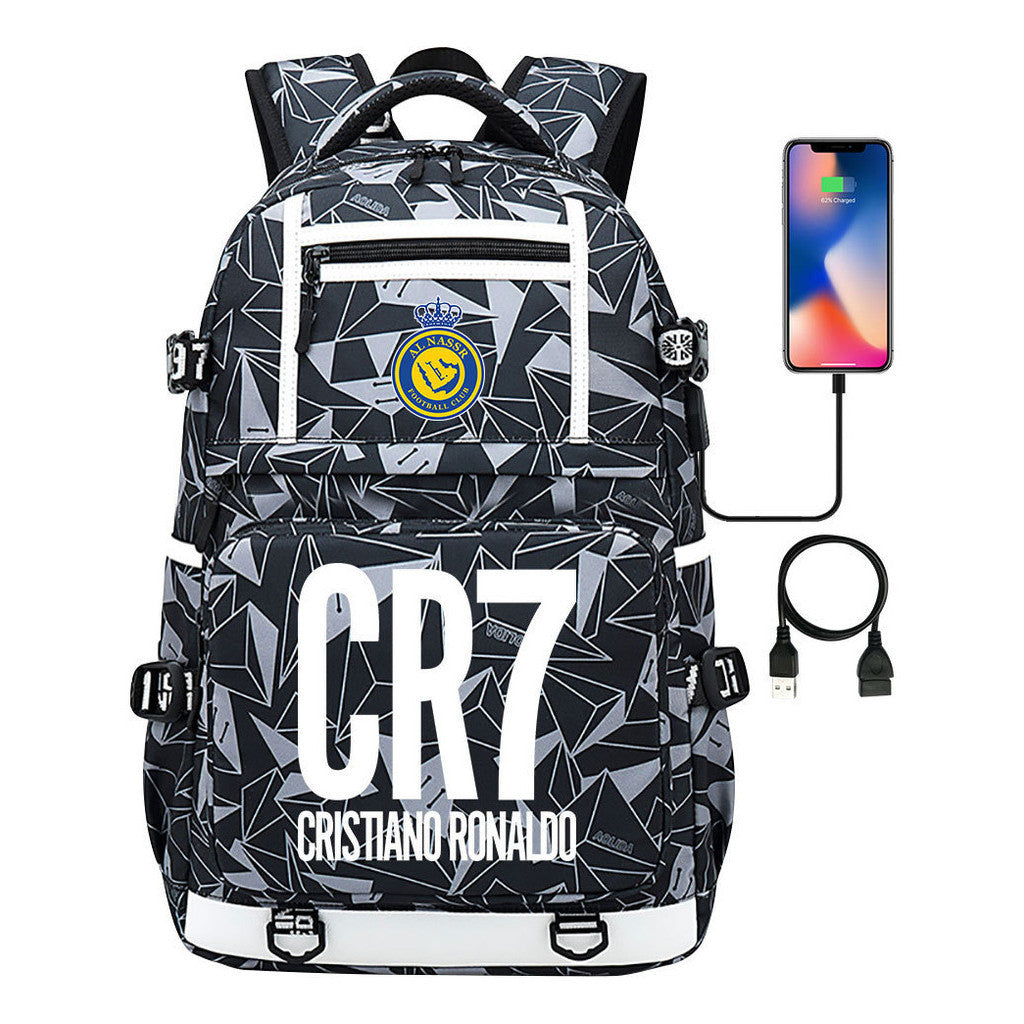Football Star Cristiano Ronaldo Printed Usb Youth Student Backpack For Men And Women, Backpack For Leisure Travel