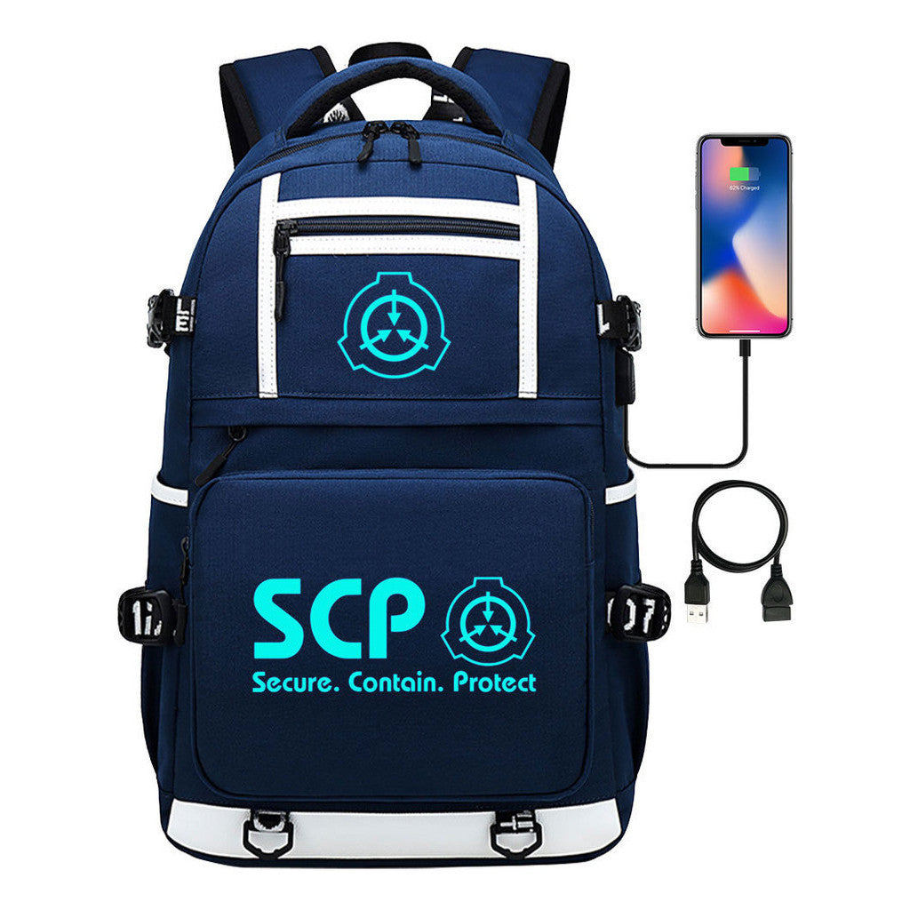 Blue Glow Printed Usb Youth Student Backpack For Men And Women's Leisure Travel Backpack