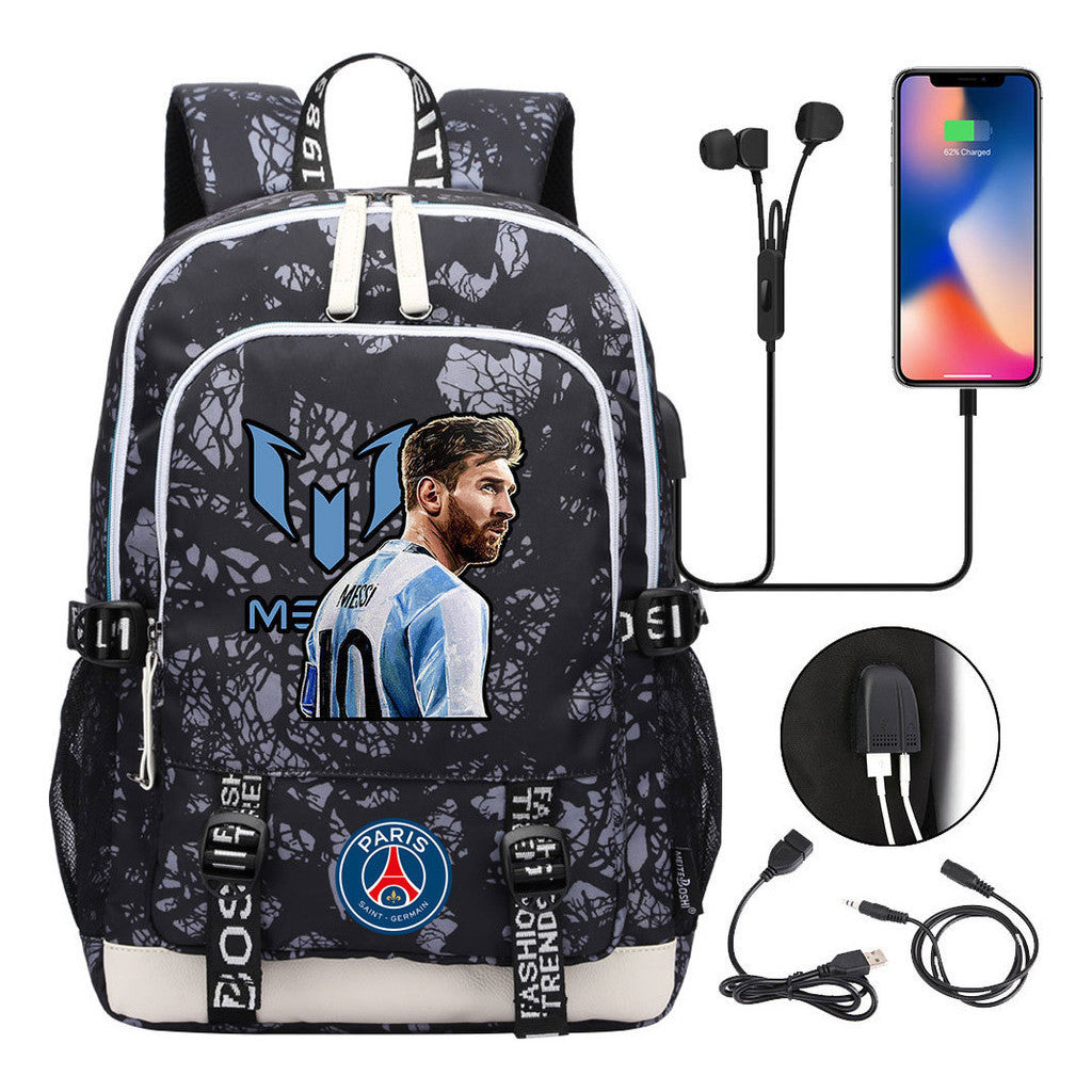 Sports Football Star Usb Youth Student Backpack For Men And Women's Leisure Sports Backpack