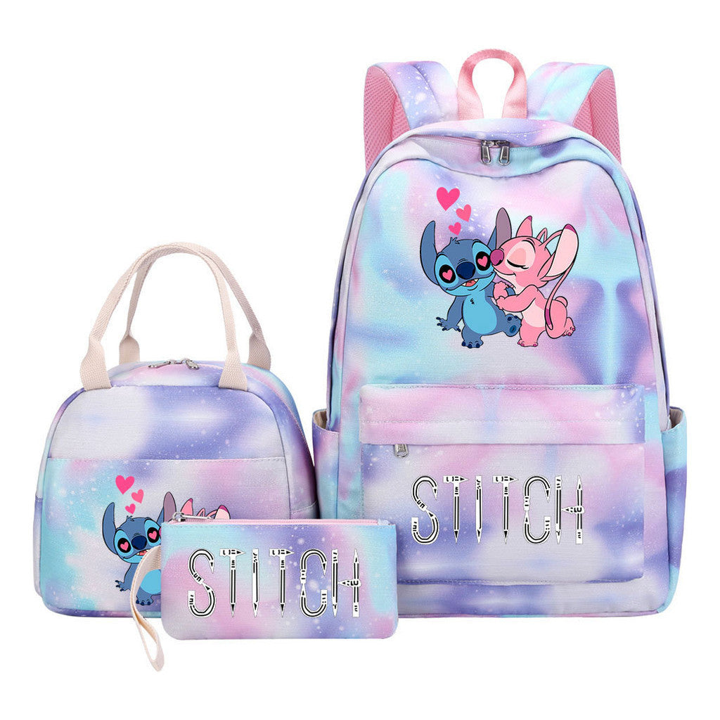 Interstellar Baby Stitch Student Girls School Bag Lunch Bag Three Piece Set Backpack Cover