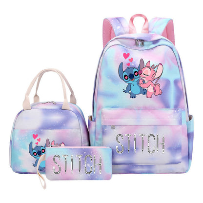 Interstellar Baby Stitch Student Girls School Bag Lunch Bag Three Piece Set Backpack Cover