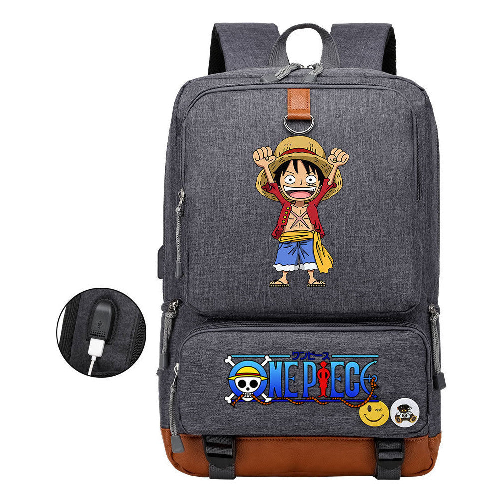 Cartoon Pirate King Print Usb Youth Backpack For Boys And Girls Leisure Travel Backpack