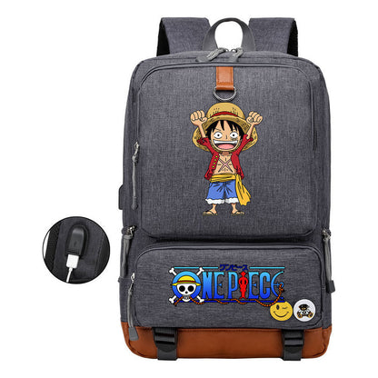 Cartoon Pirate King Print Usb Youth Backpack For Boys And Girls Leisure Travel Backpack