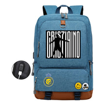 Football Star Cristiano Ronaldo Printed Usb Youth Student Backpack For Leisure Travel Backpack