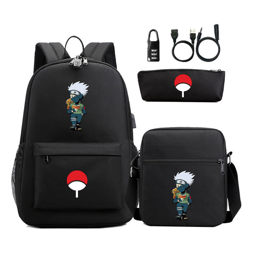 Naruto Usb Password Lock Student Backpack Three Piece Set Backpack Set
