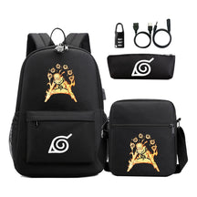 Naruto Usb Password Lock Youth Student Backpack Three Piece Set For Men And Women Backpack Set
