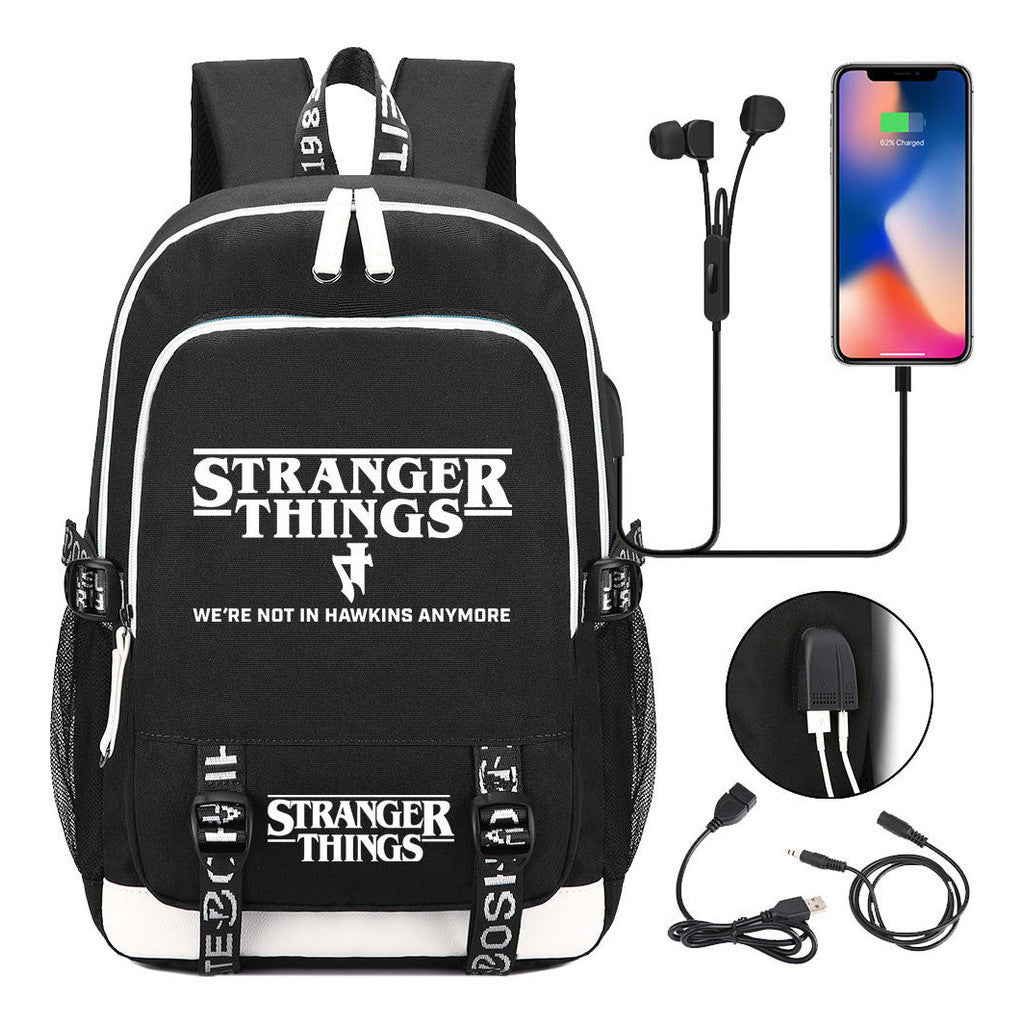 Strange Story Printed Usb Teenage Student Backpacks Men's And Women's Leisure Travel Backpack