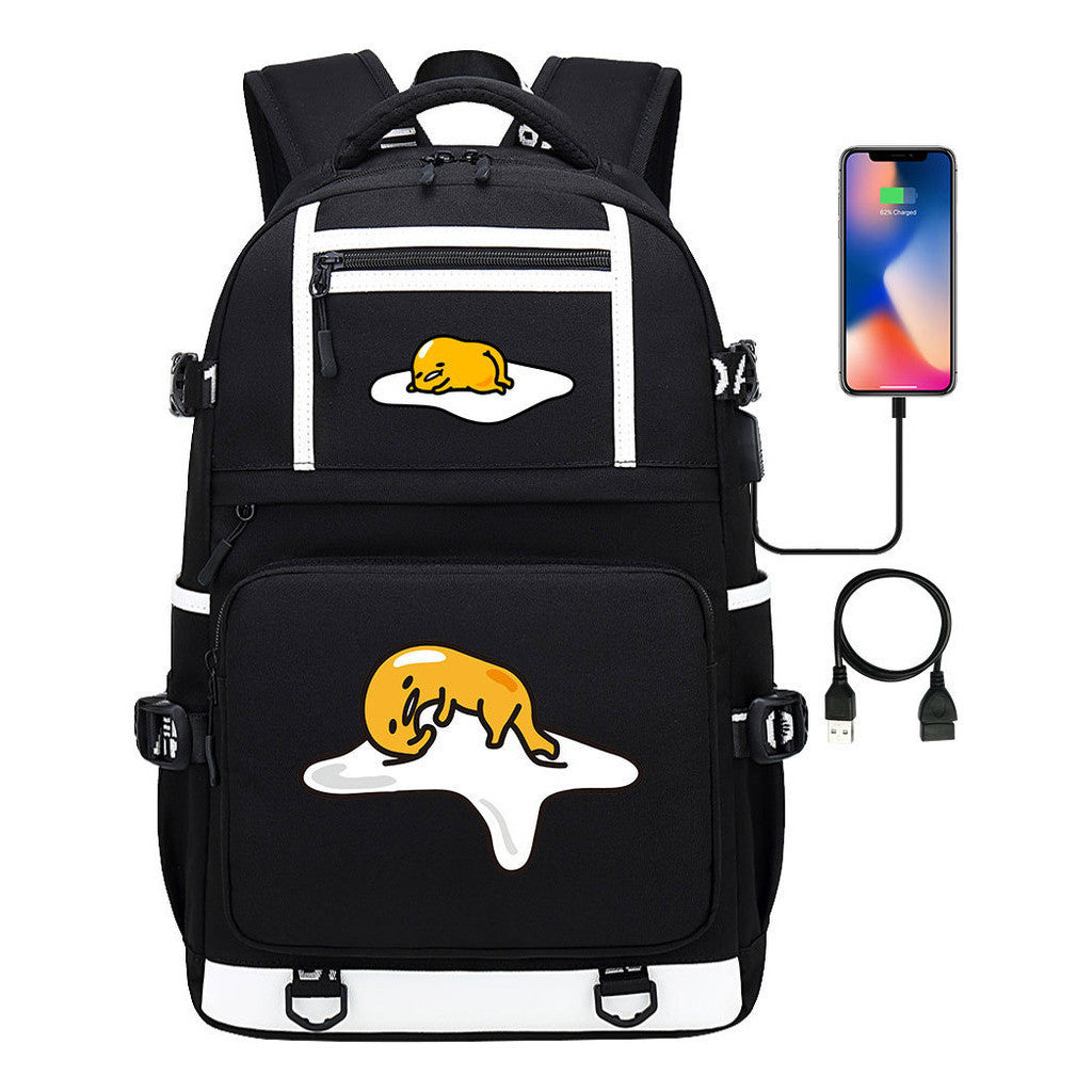 Cartoon Comics Lazy Egg Usb Youth Student Backpack Boys And Girls Backpack Leisure Travel Bag