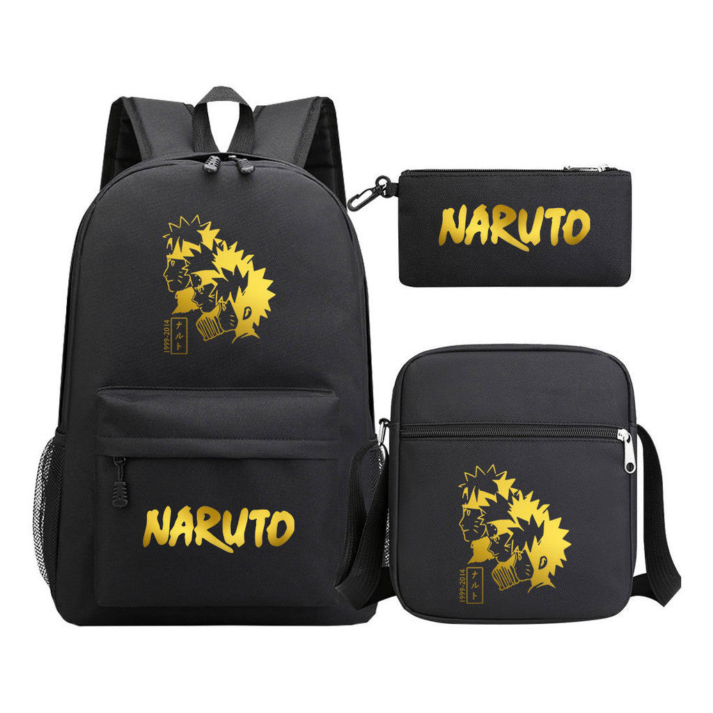 Golden Anime Naruto Starry Sky Youth Student School Bag Three Piece Set For Boys And Girls Backpack Set