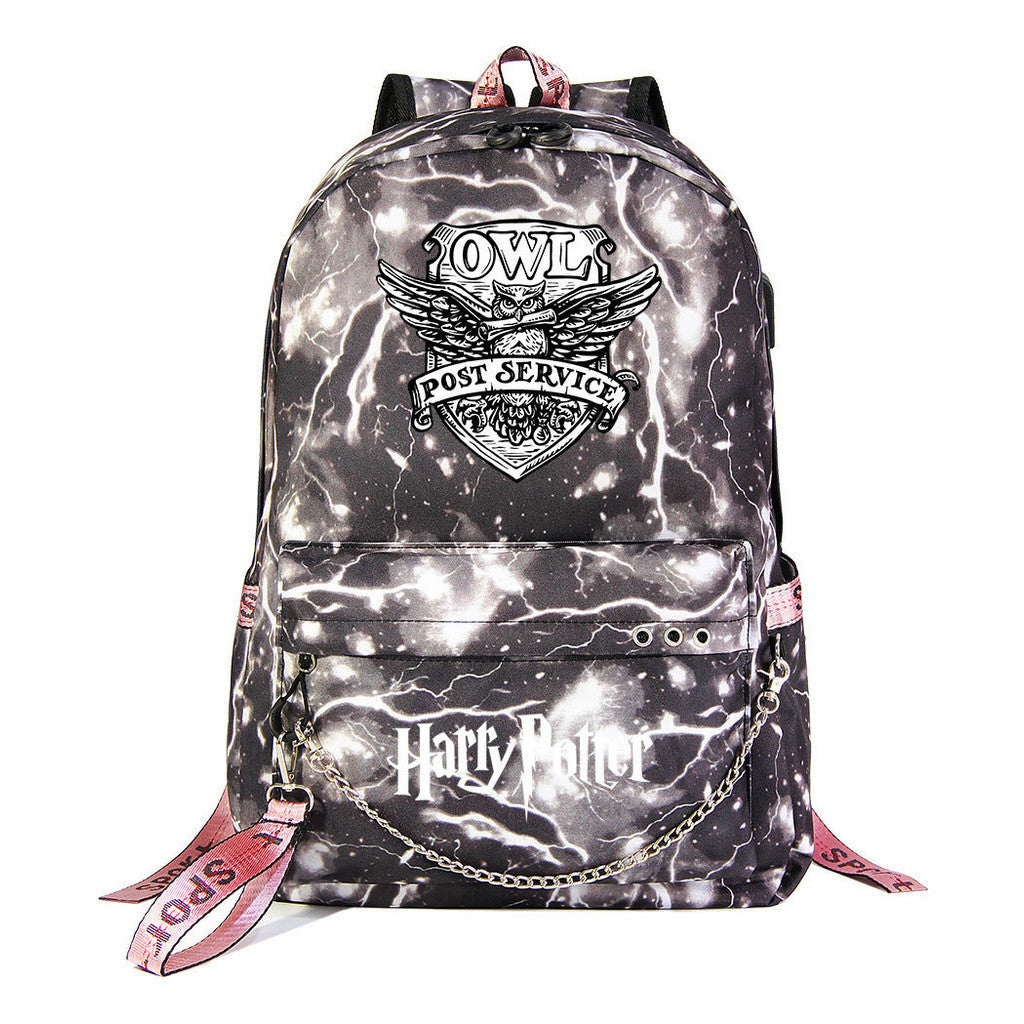Fashion School Of Witchcraft And Wizardry Badge Usb Youth Student Backpack For Men And Women's Leisure Travel Backpack