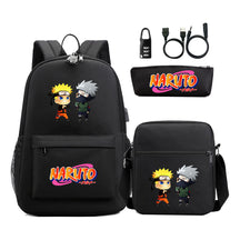 Naruto Usb Password Lock Youth Student Backpack Three Piece Set For Men And Women Backpacks