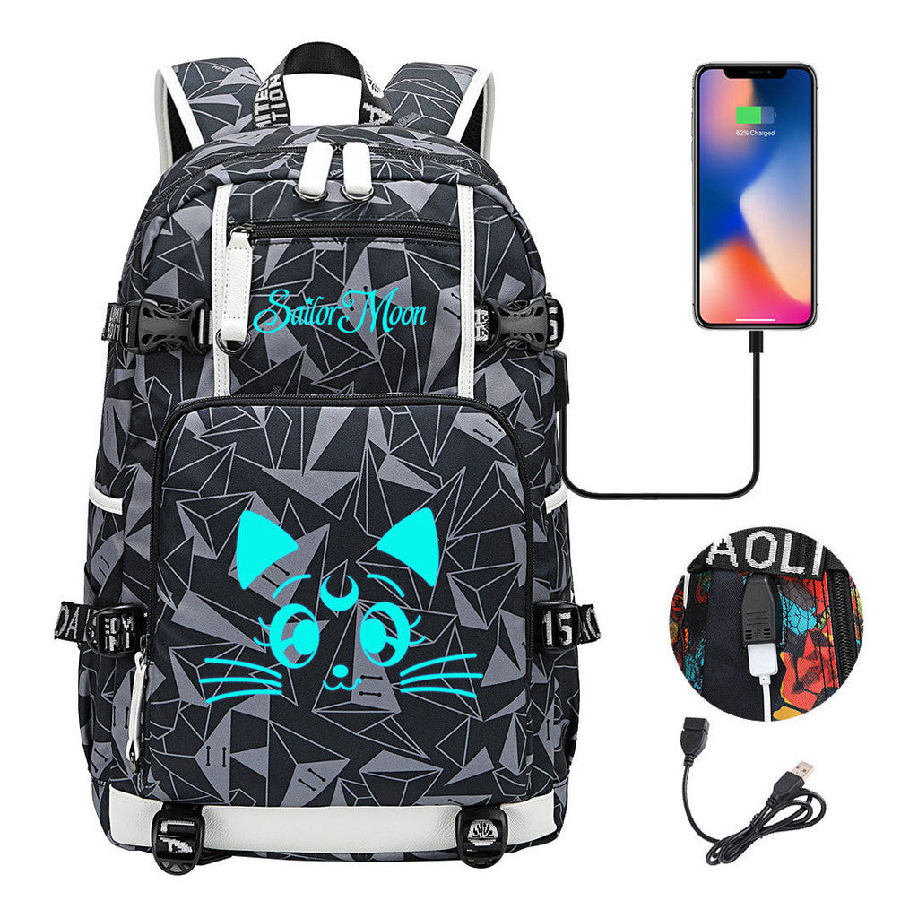 Beautiful Girl Warrior Usb Schoolbag For Young Students Men And Women Travel Backpack