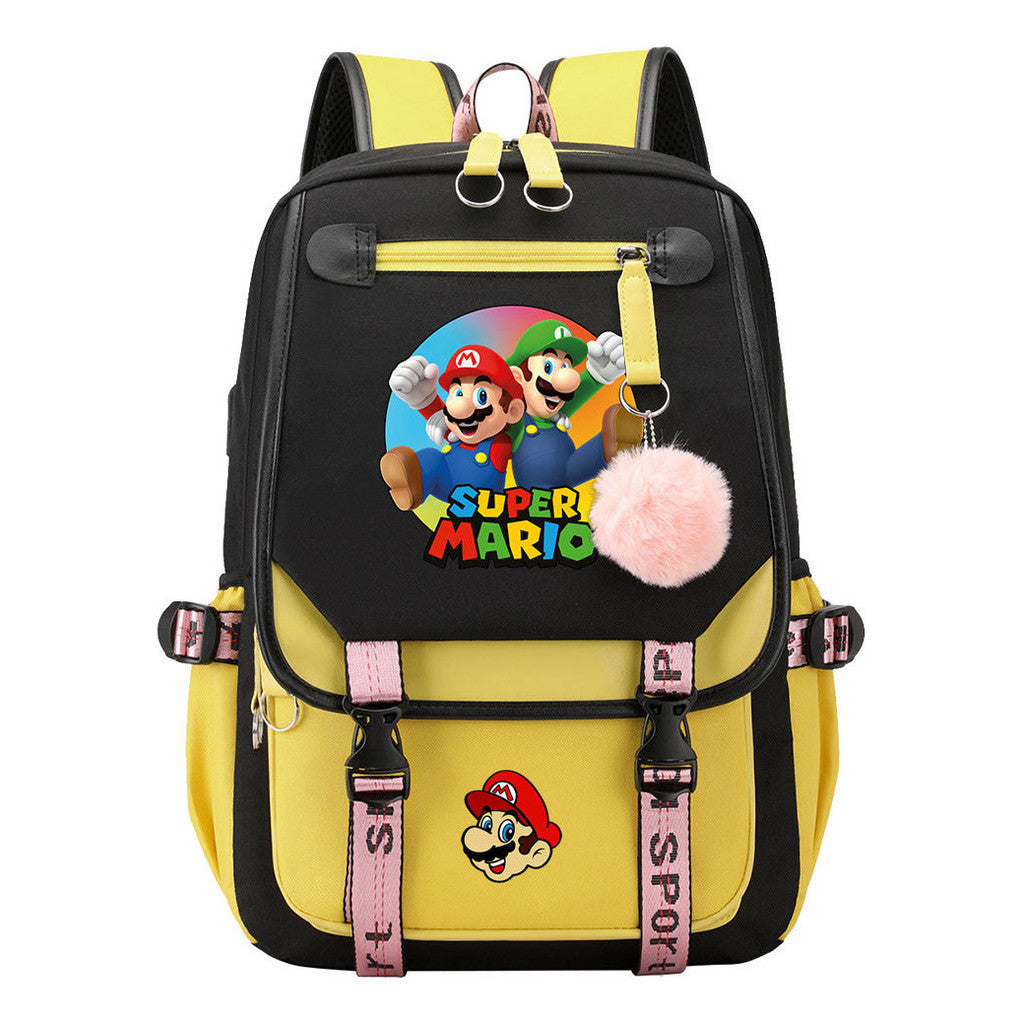 Super Mario Printed Usb Backpack Casual Woven Strap Flip Back Backpack