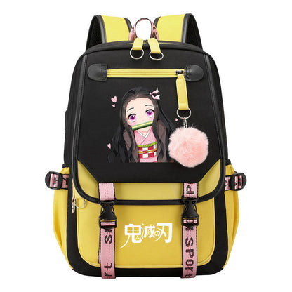 Cartoon Fashion Usb Youth Student Backpack Boy's And Girl's Leisure Ribbon Flip Backpack