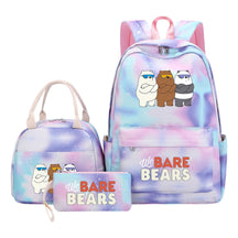 Cartoon Cute Three Bears Youth Student Girls School Bag Lunch Bag Three Piece Set Backpack Set