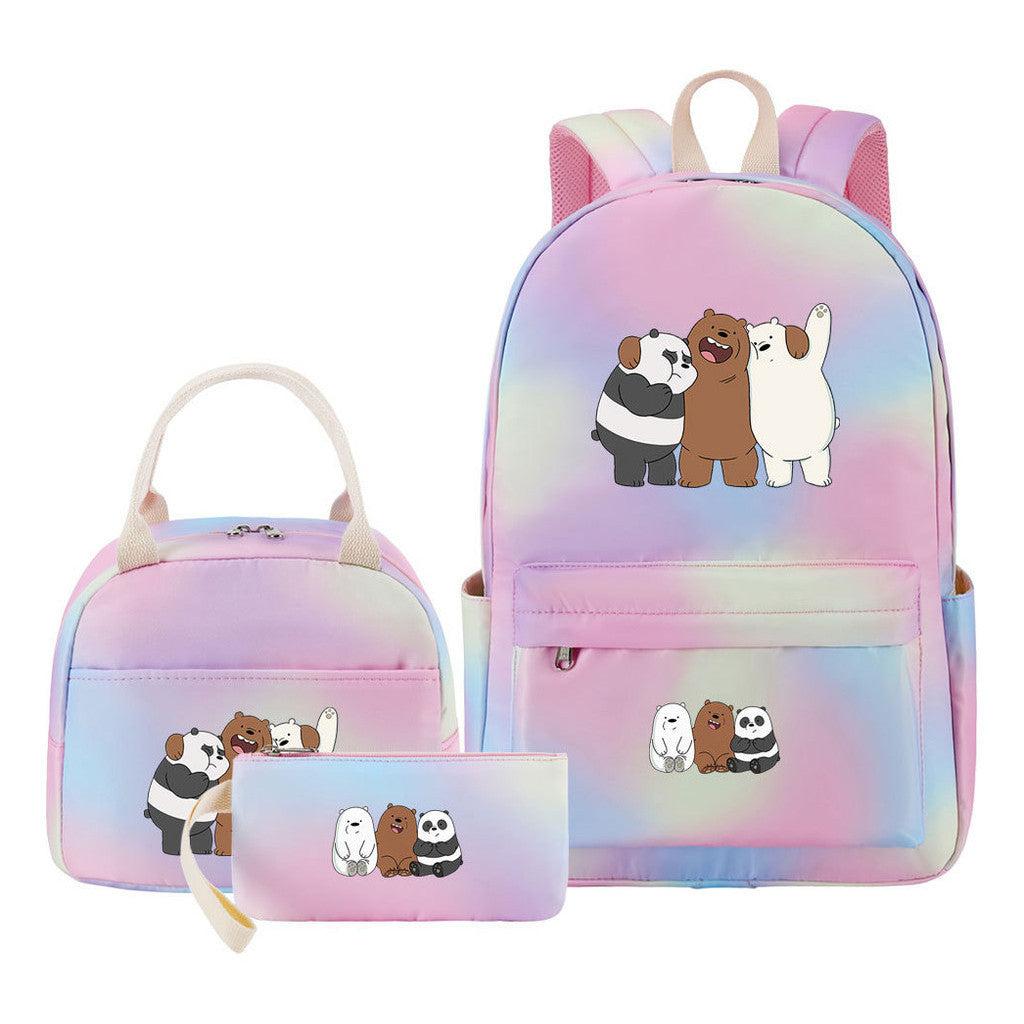 Cartoon Cute Three Cheap Bears Youth Student Girls School Bag Lunch Bag Three Piece Set Backpack Set