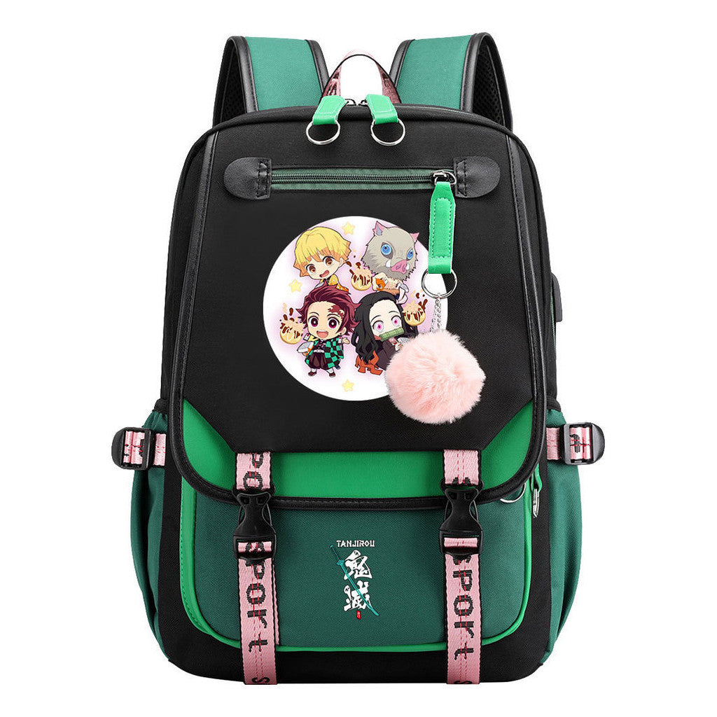 Comic Cartoon Fashion Usb Student Backpack Casual Woven Flap Backpack