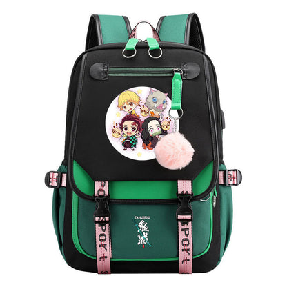 Comic Cartoon Fashion Usb Student Backpack Casual Woven Flap Backpack