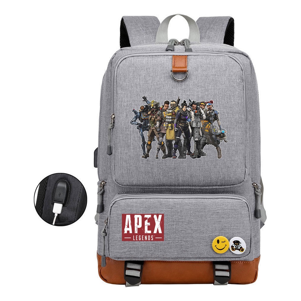 Apex Hero Print Usb Youth School Bag Leisure Travel Backpack