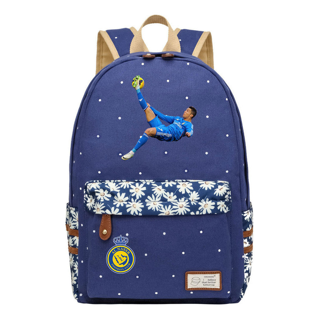 Football Star Cristiano Ronaldo Printed Student Backpack, Floral Casual Backpack