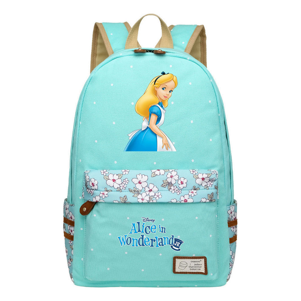 Anime Cartoon Cheshire Cat Print Youth Student Backpack With Floral Casual Backpack