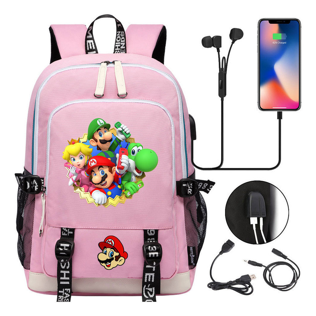 Super Mario Usb Youth School Bag Men's And Women's Leisure Sports Backpack