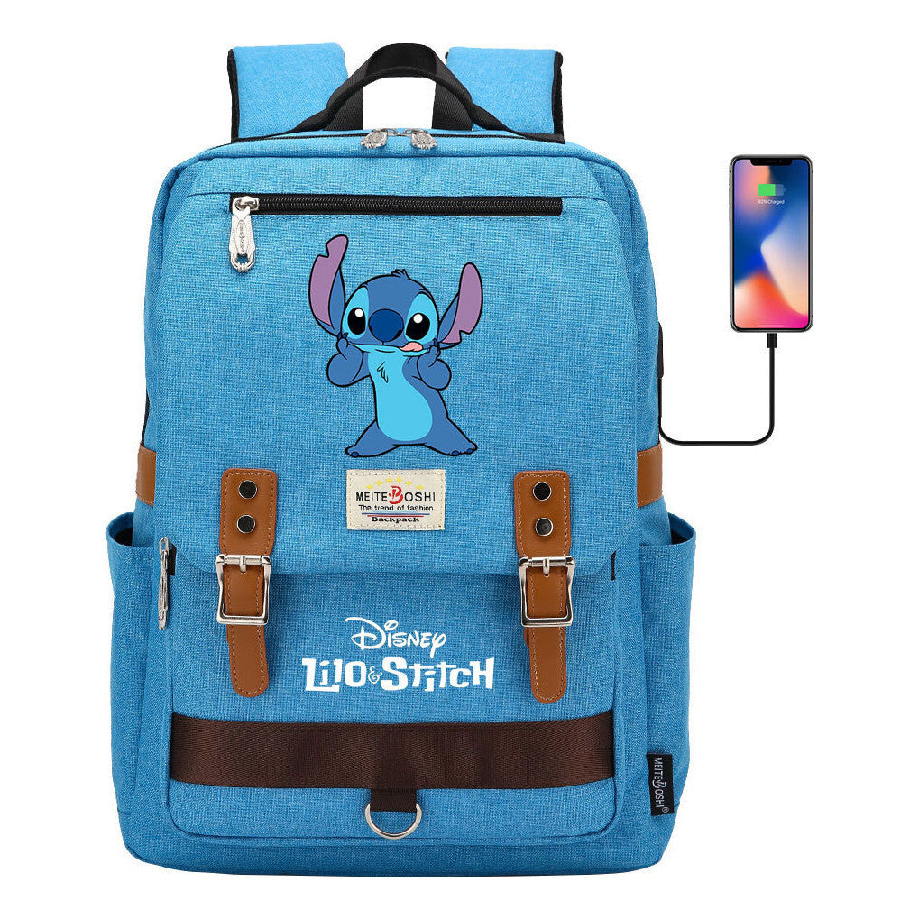 Anime Star Baby Stitch Printed Youth Student School Bag Casual Magnetic Buckle Backpack