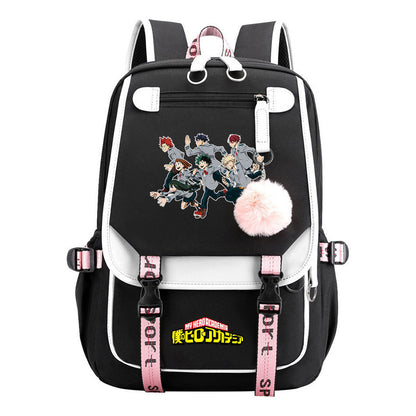 My Heroes Academy Usb Youth Student Backpack With Casual Woven Strap Flip Back Backpack