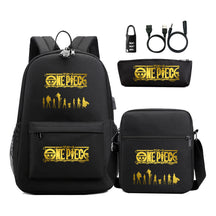Golden Pirate King Usb Password Lock Youth Student Backpack Set Of Three Pieces, Men's And Women's Backpack Set