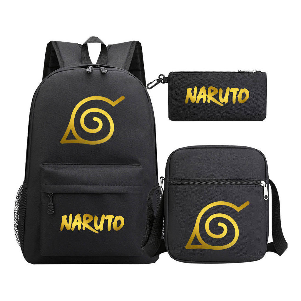 Golden Anime Naruto Starry Sky Youth Student School Bag Three Piece Set For Boys And Girls Backpack Set