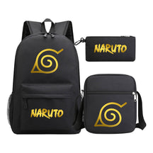 Golden Anime Naruto Starry Sky Youth Student School Bag Three Piece Set For Boys And Girls Backpack Set