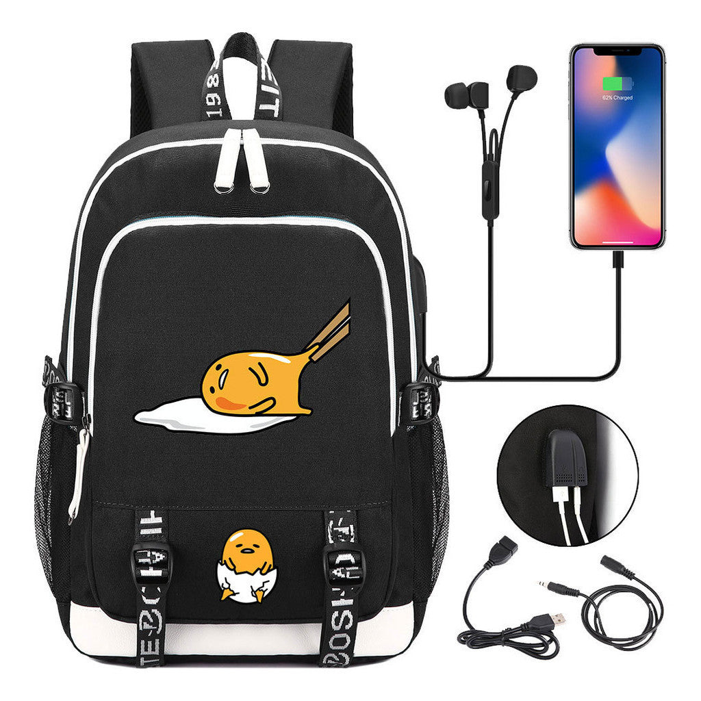 Comic Lazy Egg Youth Student Backpack Usb Men's And Women's Leisure Backpack