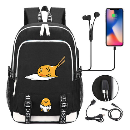 Comic Lazy Egg Youth Student Backpack Usb Men's And Women's Leisure Backpack