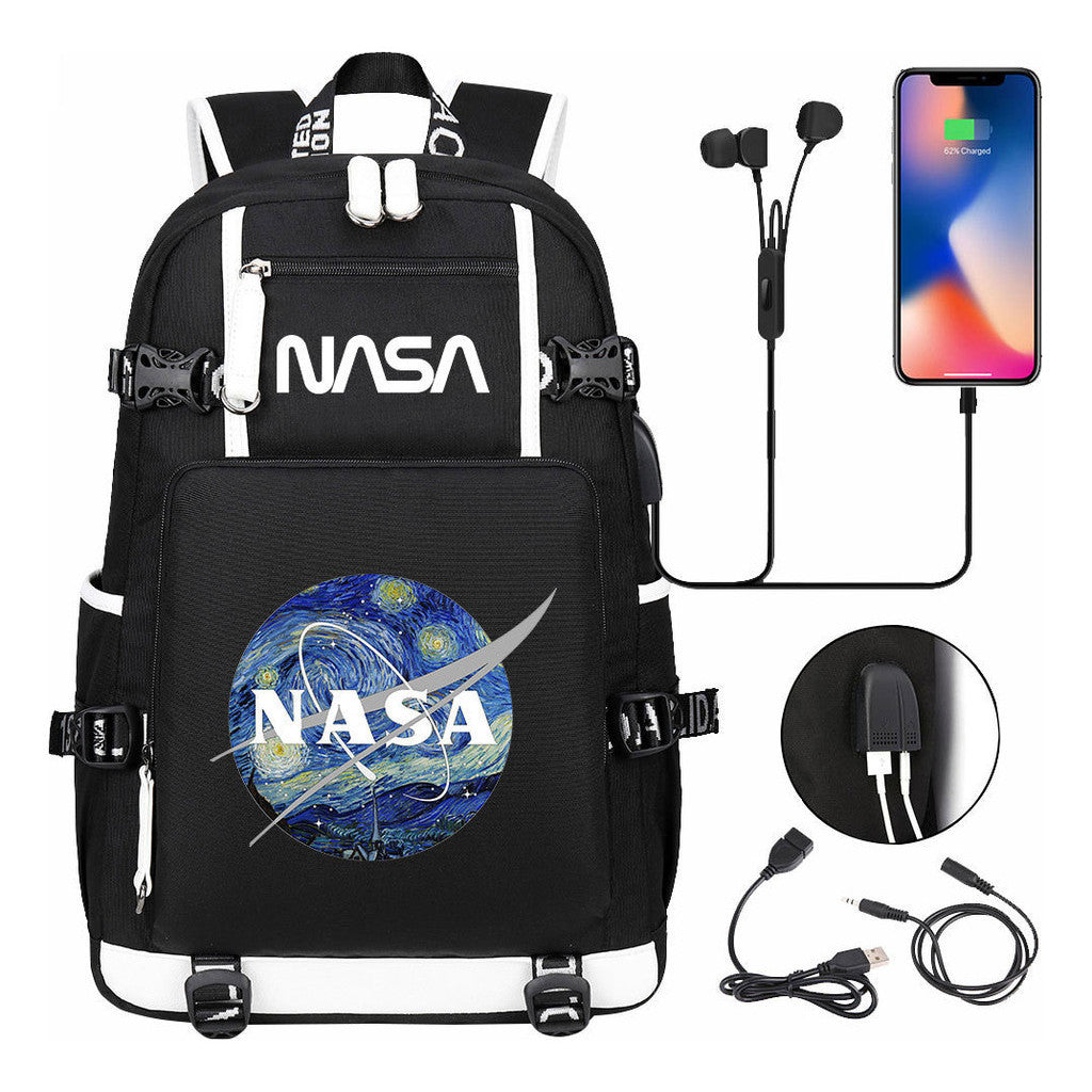 Nasa Fashion Printed Usb Student Backpack For Leisure Travel Backpack