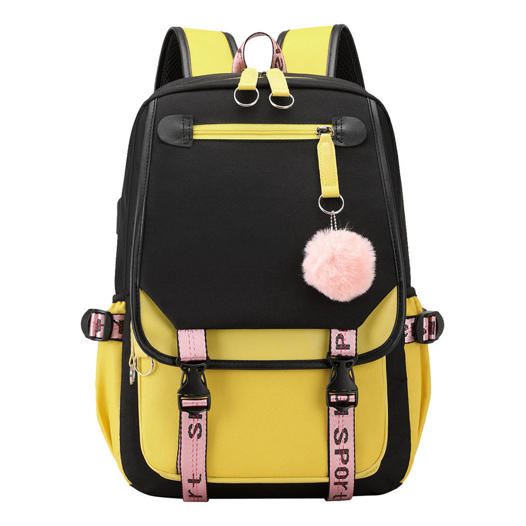 Printed Usb Youth Student Backpack For Men And Women With Casual Woven Strap Flap Backpack